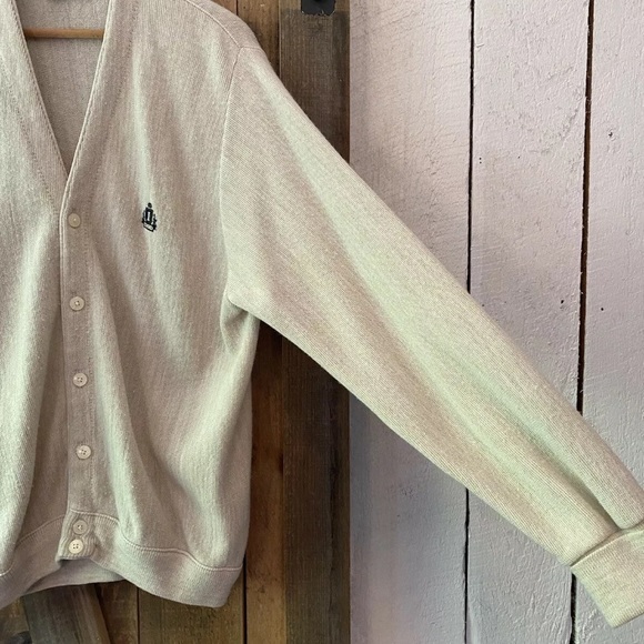 Vintage 80s Light Beige Button Down Grandpa Cardigan Sweater by Izod size M - Picture 7 of 7